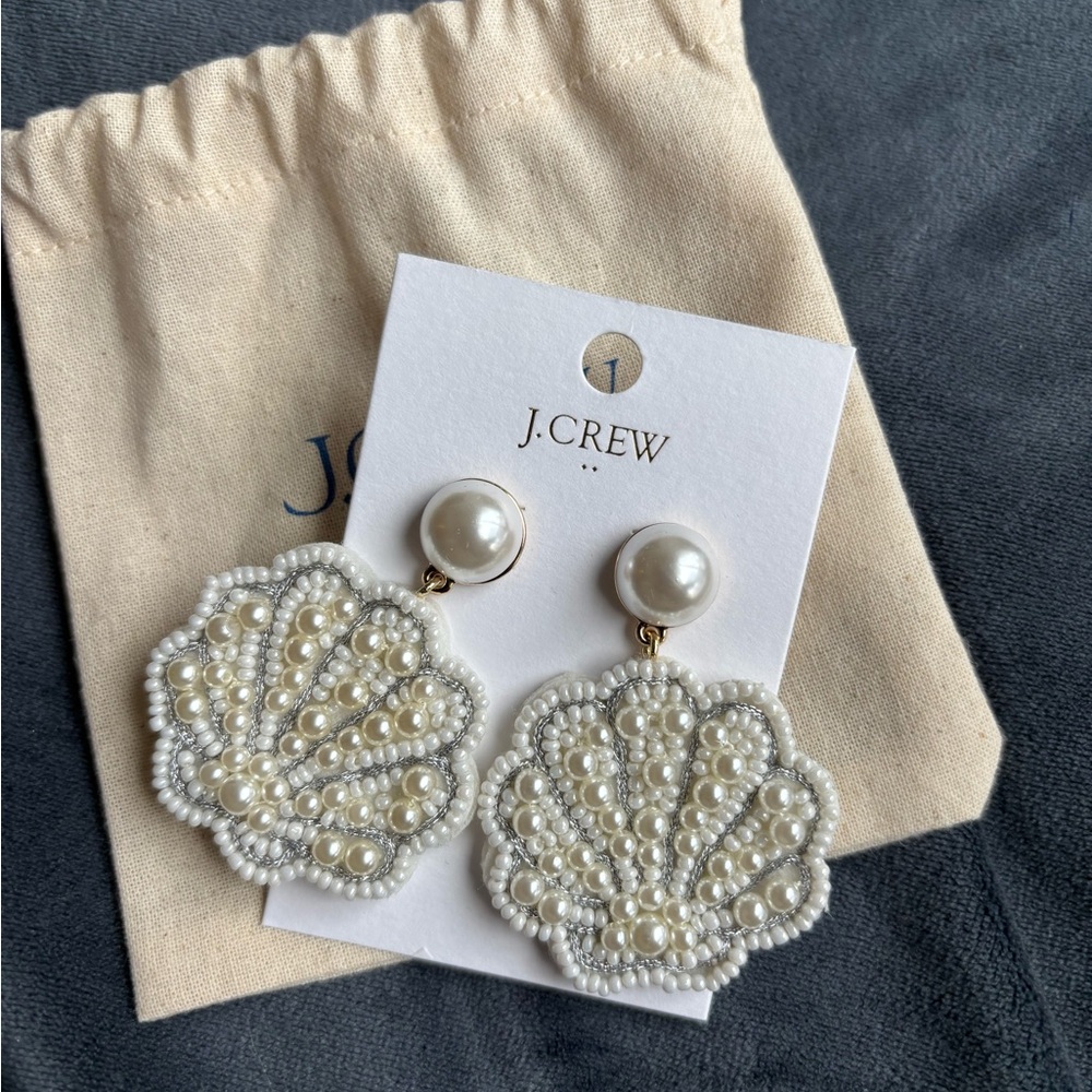 J. Crew White Pearl Beaded Shell Earrings